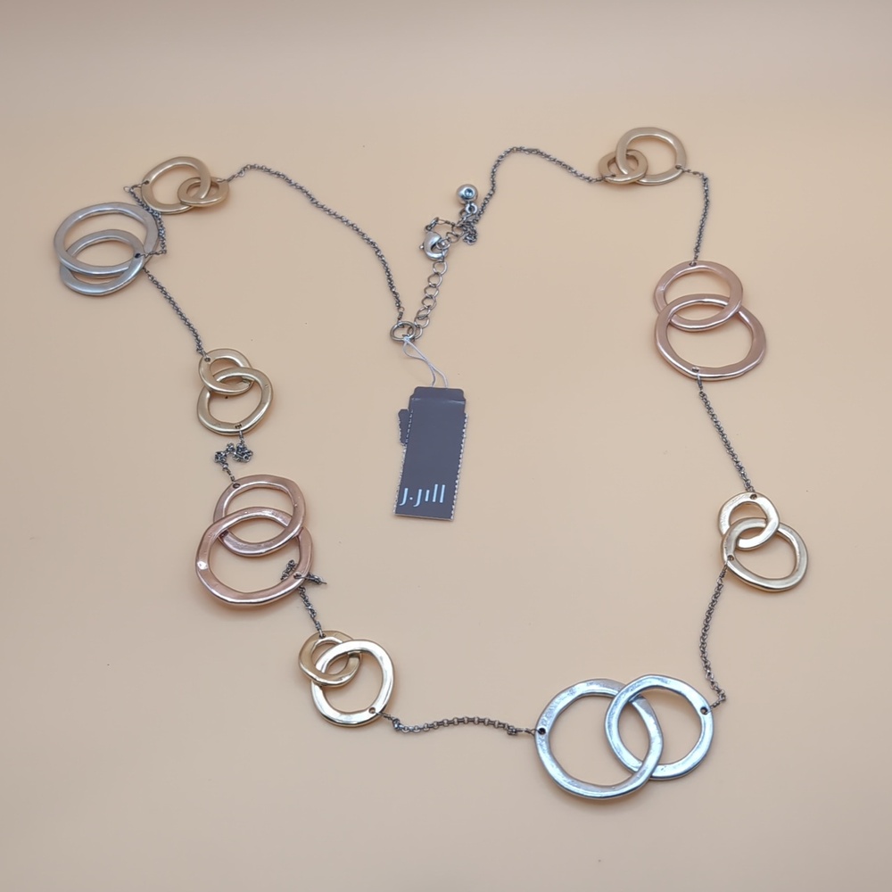 J. Jill Long Tri-Color Mixed Metal Link Necklace NWT